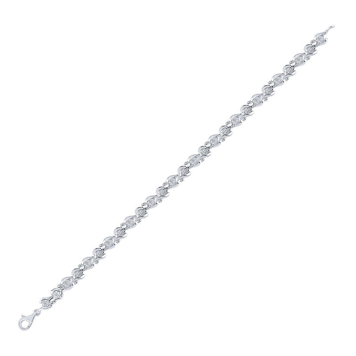 Sterling Silver Womens Round Diamond Fashion Bracelet 1/10 Cttw