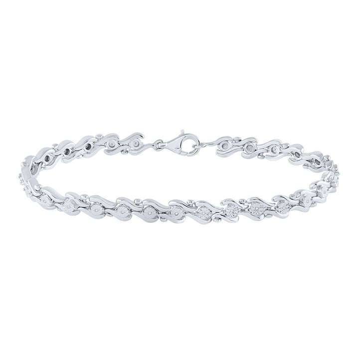 Sterling Silver Womens Round Diamond Fashion Bracelet 1/10 Cttw