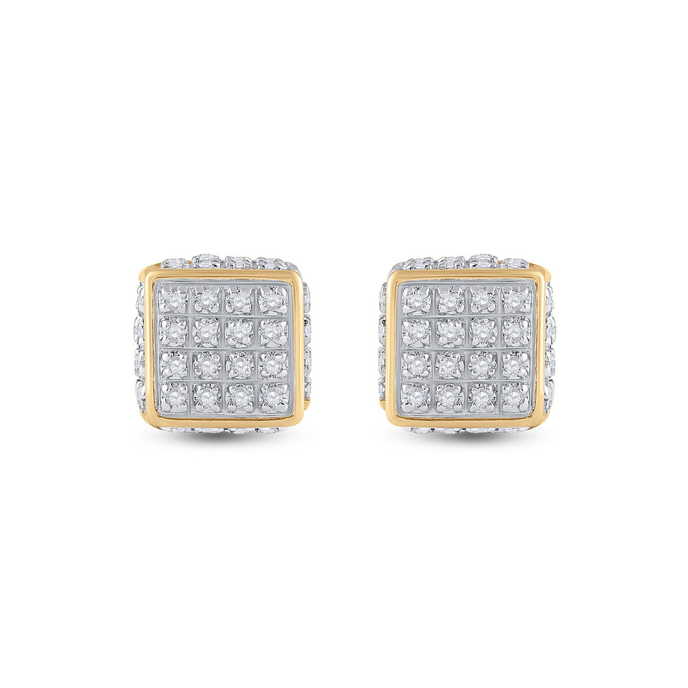 10kt Yellow Gold Mens Round Diamond 3D Square Stud Earrings 1/4 Cttw