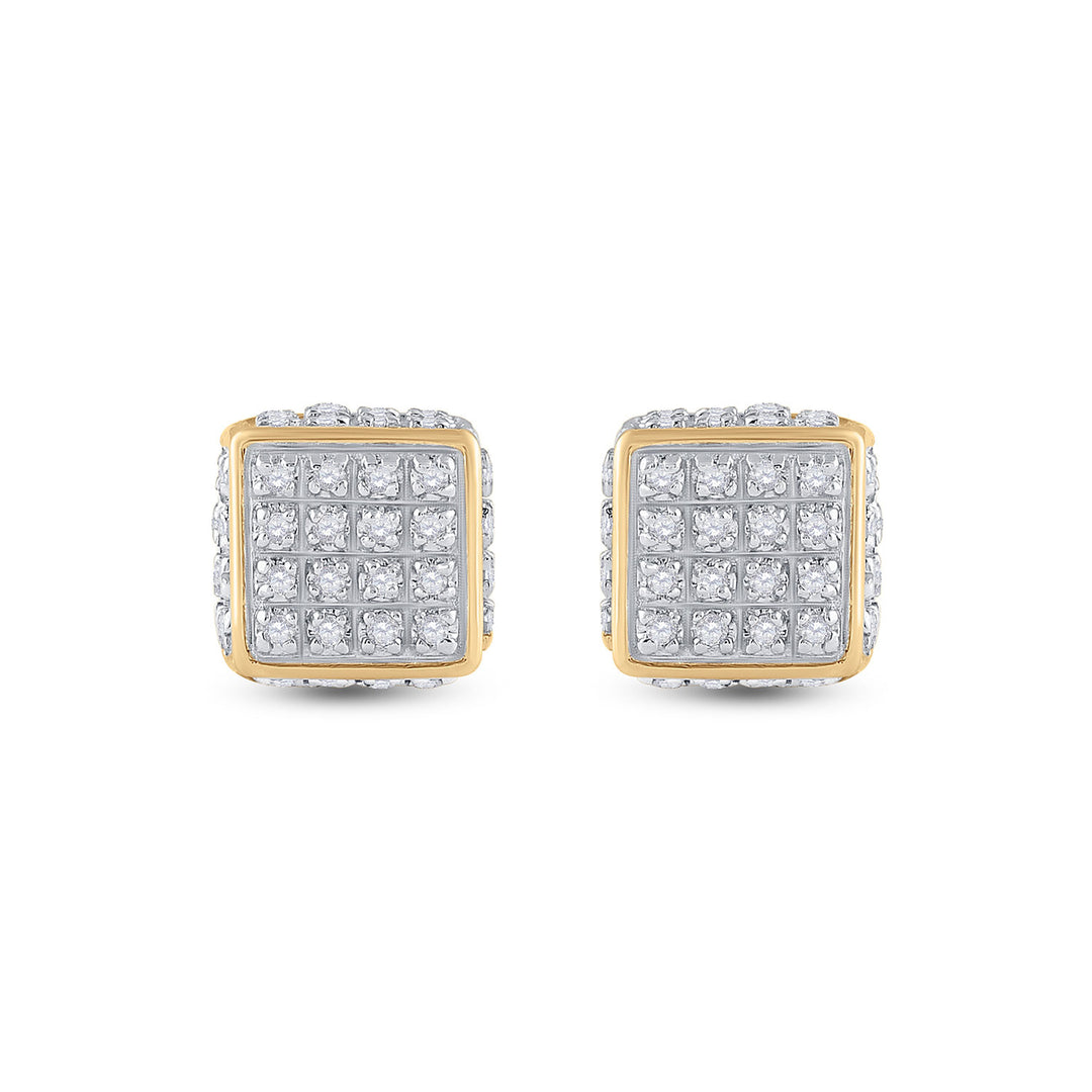 10kt Yellow Gold Mens Round Diamond 3D Square Stud Earrings 1/4 Cttw