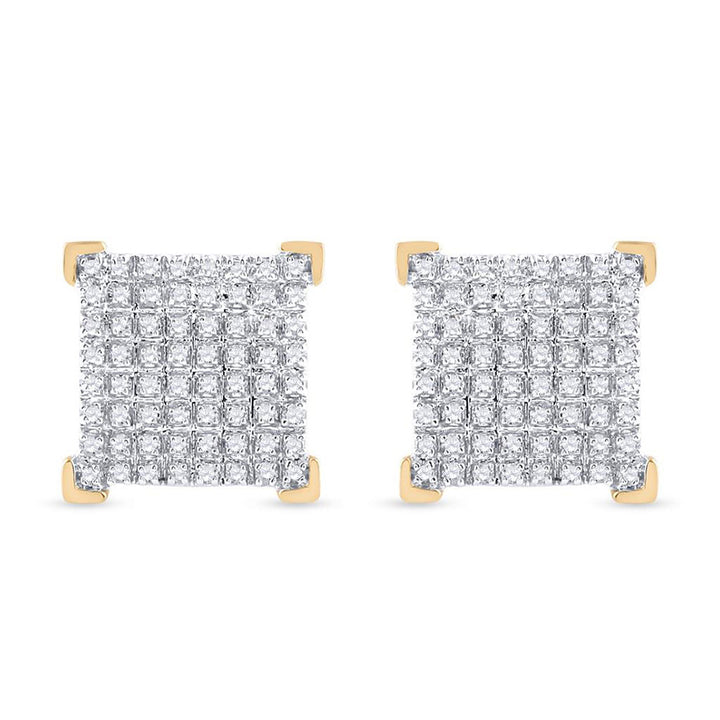 10kt Yellow Gold Mens Round Diamond Square Earrings 1/3 Cttw