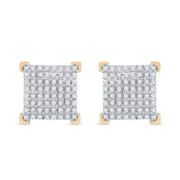 10kt Yellow Gold Mens Round Diamond Square Earrings 1/3 Cttw