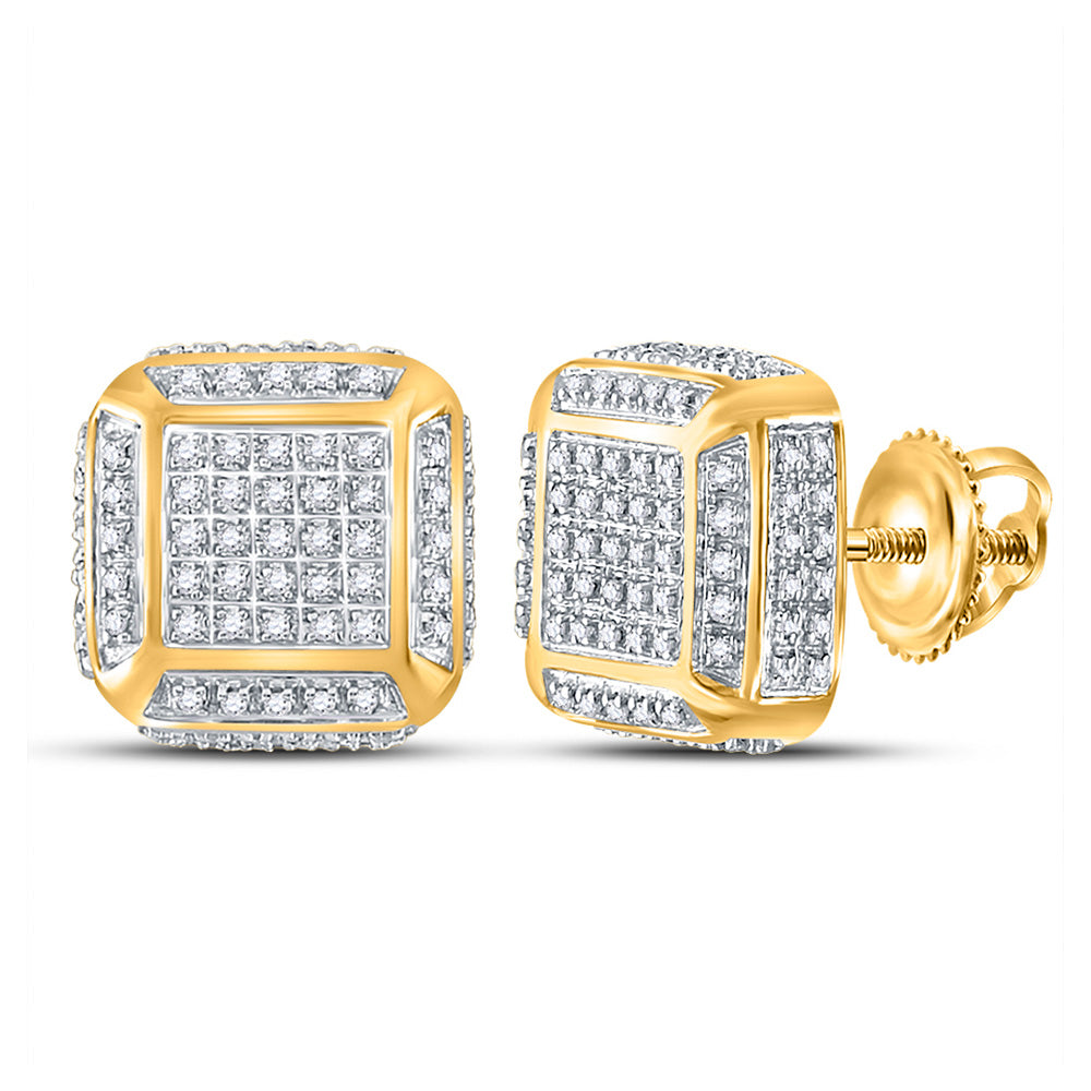 10kt Yellow Gold Mens Round Diamond Square Earrings 1/2 Cttw