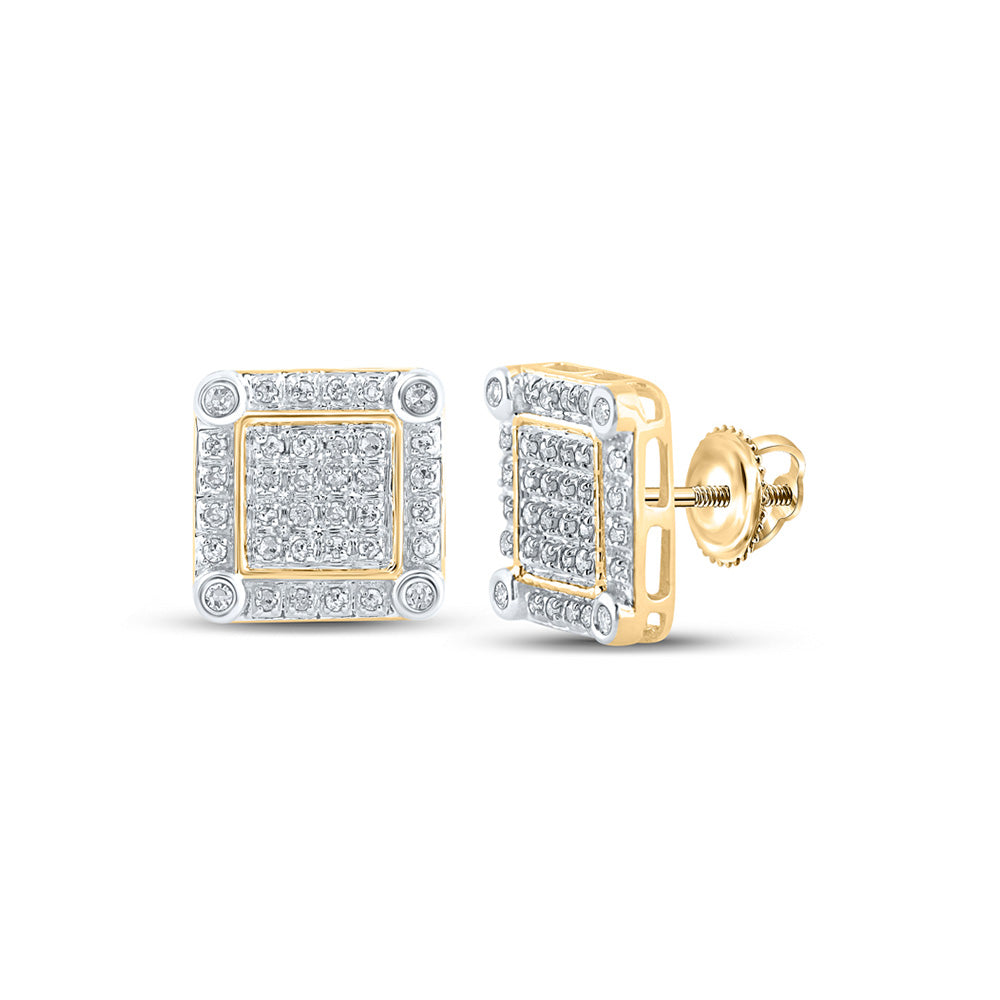 10kt Yellow Gold Mens Round Diamond Square Earrings 1/4 Cttw