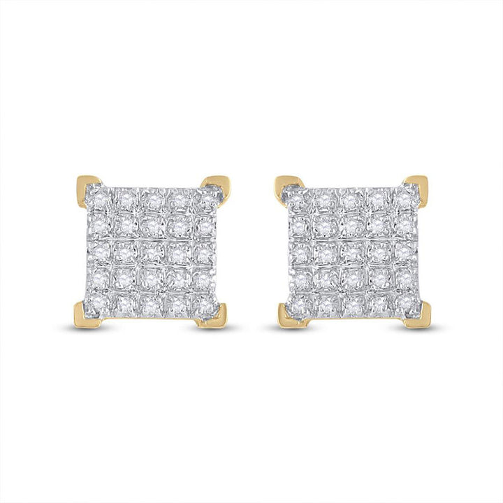 10kt Yellow Gold Mens Round Diamond Square Earrings 1/6 Cttw