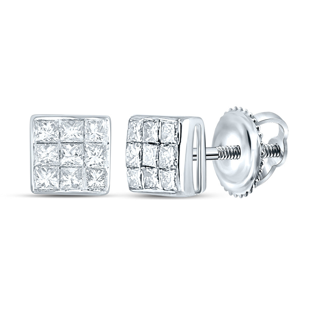 14kt White Gold Womens Princess Diamond Square Earrings 1/4 Cttw