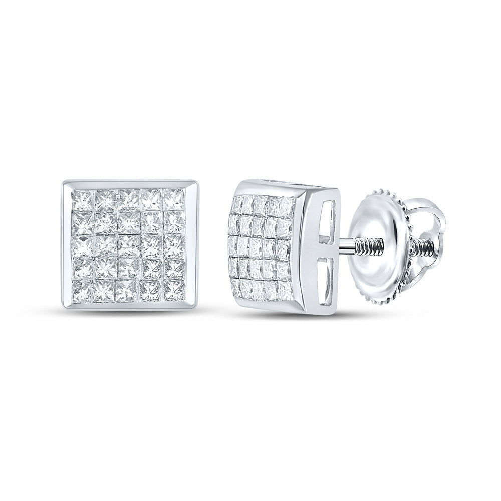 14kt White Gold Womens Princess Diamond Square Earrings 5/8 Cttw