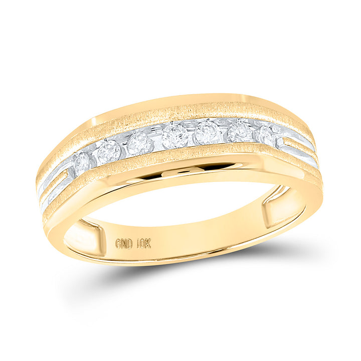 10kt Two-tone Yellow Gold Mens Round Diamond Grooved Wedding Band Ring 1/4 Cttw