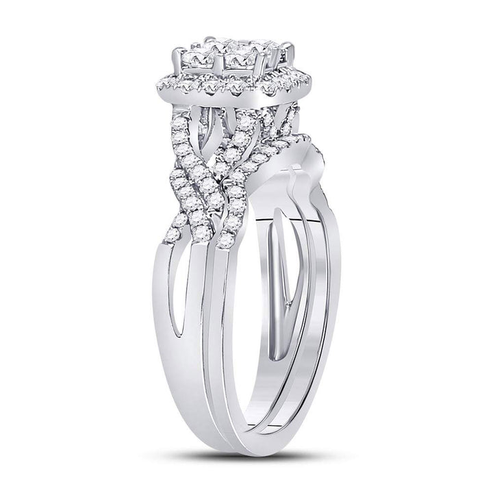 10kt White Gold Princess Diamond Bridal Wedding Ring Band Set 1 Cttw