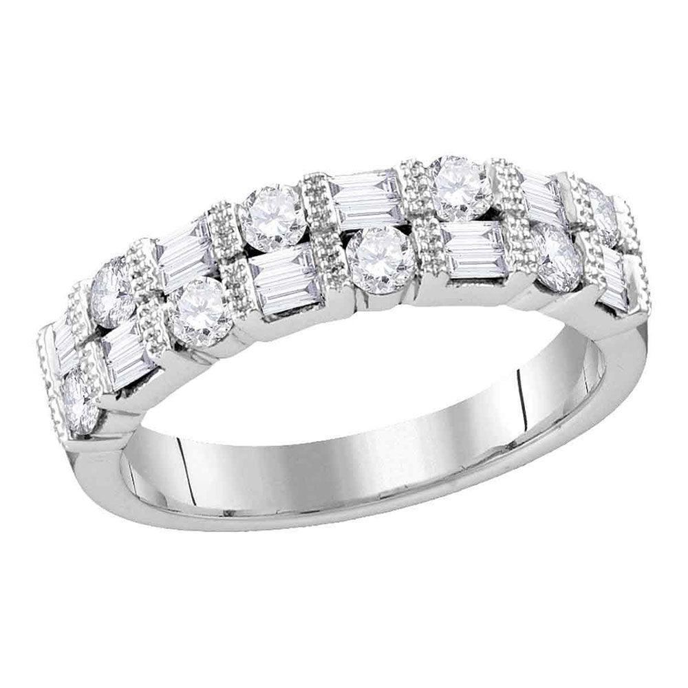 10kt White Gold Womens Round Diamond Baguette Alternating Band Ring 3/4 Cttw