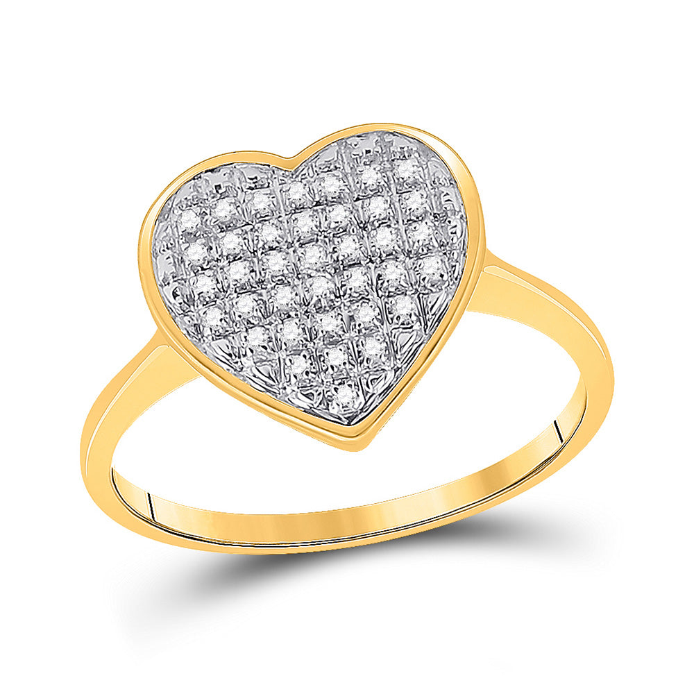 10kt Yellow Gold Womens Round Diamond Heart Ring 1/10 Cttw