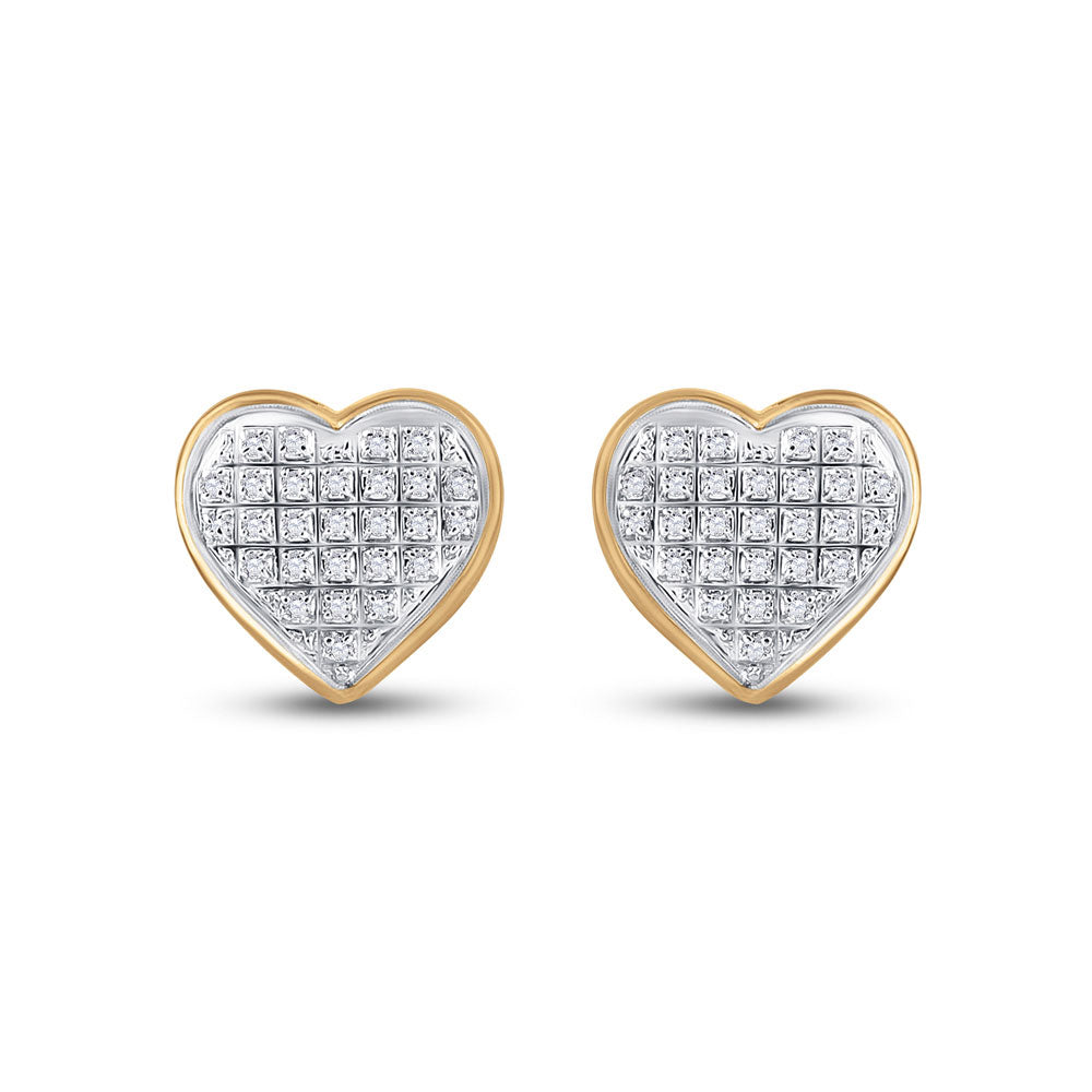 10kt Yellow Gold Womens Round Diamond Heart Earrings 1/6 Cttw