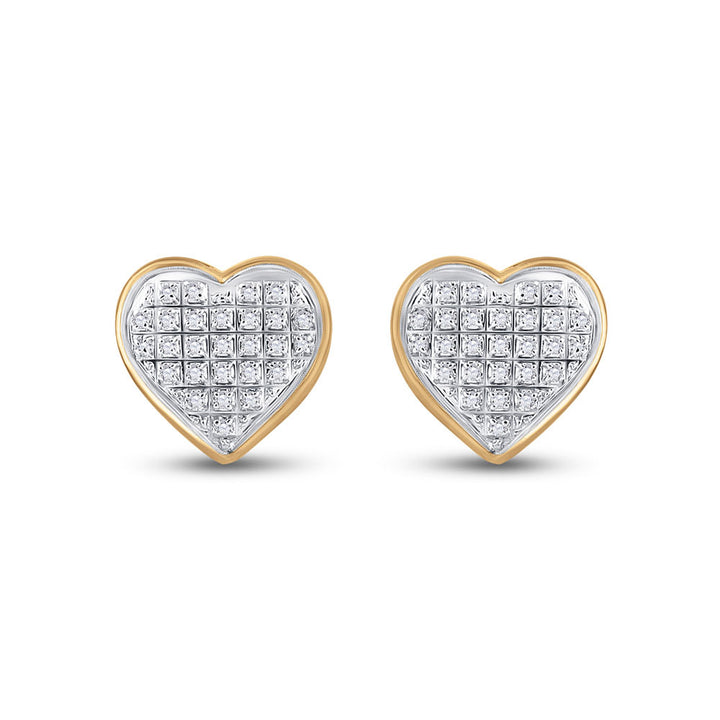 10kt Yellow Gold Womens Round Diamond Heart Earrings 1/6 Cttw