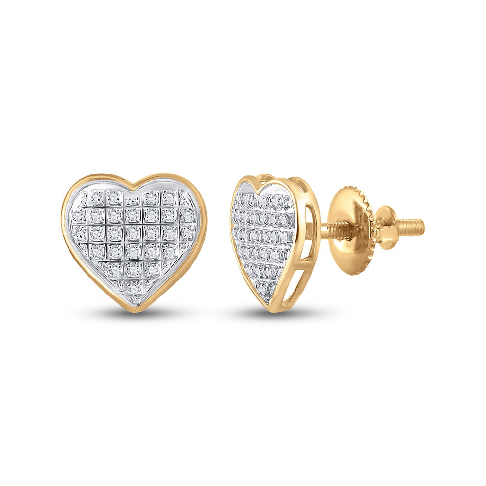 10kt Yellow Gold Womens Round Diamond Heart Earrings 1/6 Cttw