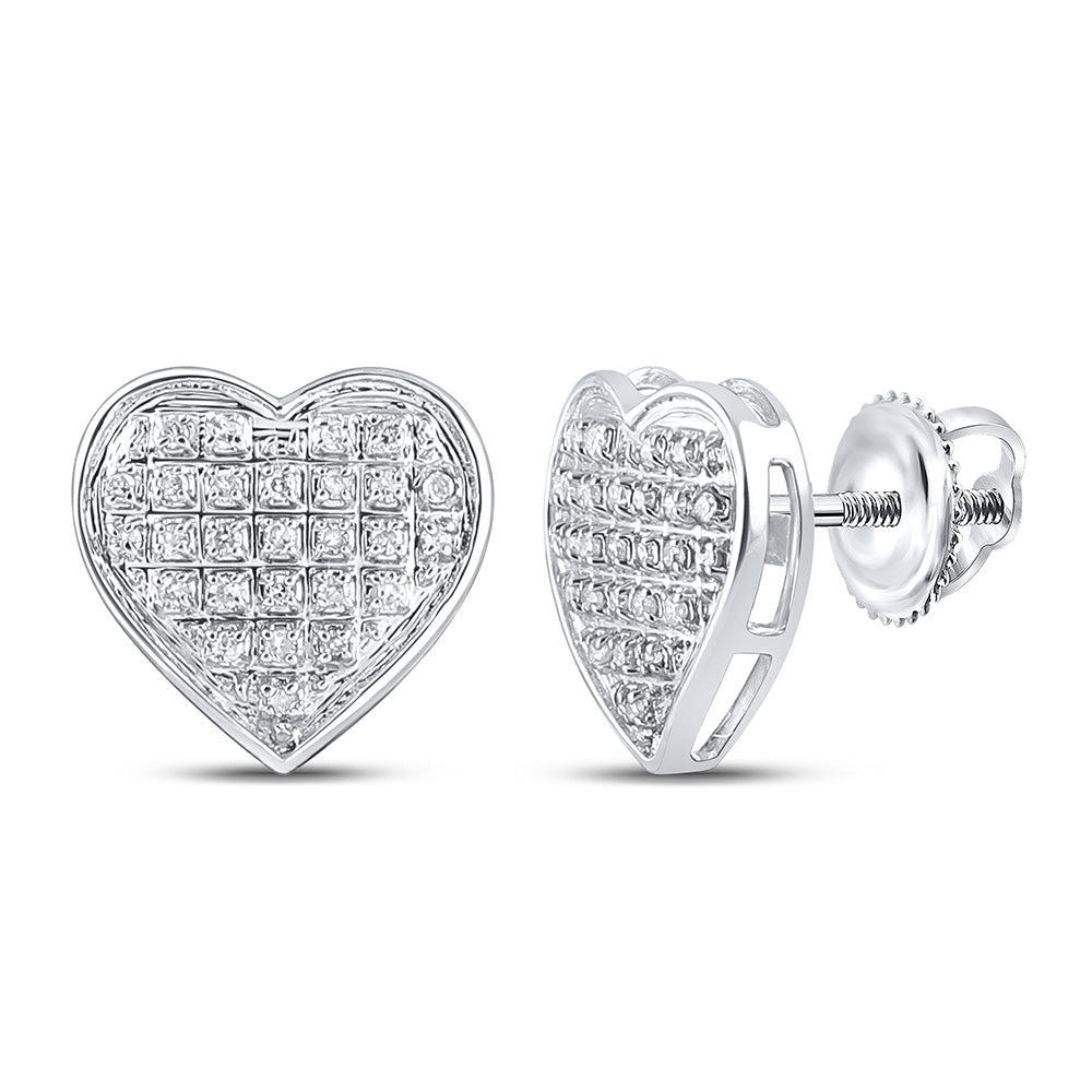 10kt White Gold Womens Round Diamond Heart Earrings 1/6 Cttw