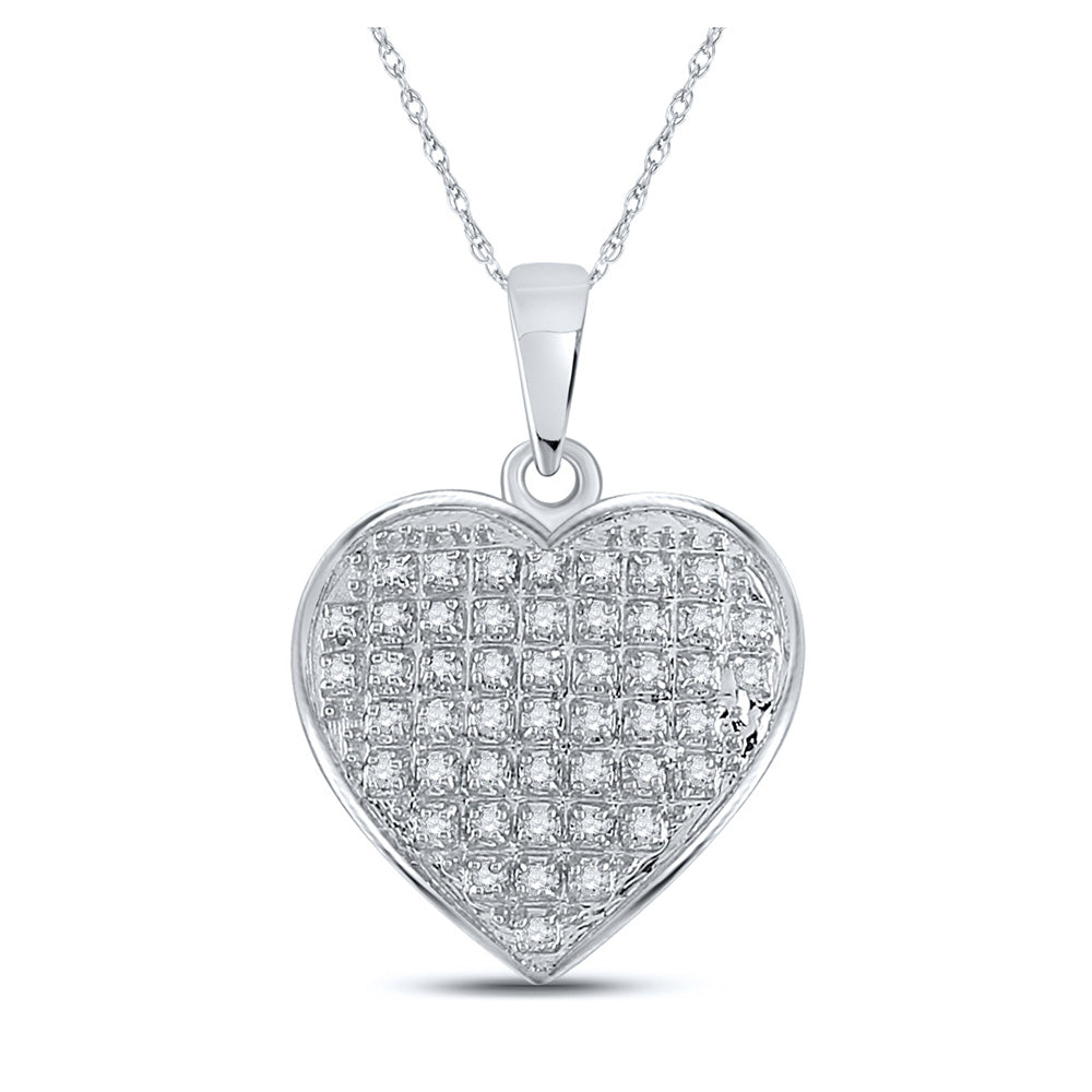 10kt White Gold Womens Round Diamond Heart Pendant 1/6 Cttw