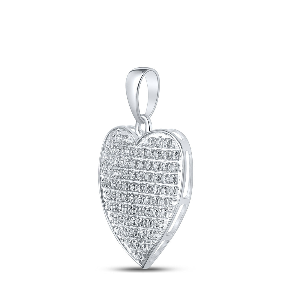 10kt White Gold Womens Round Diamond Heart Pendant 1/4 Cttw