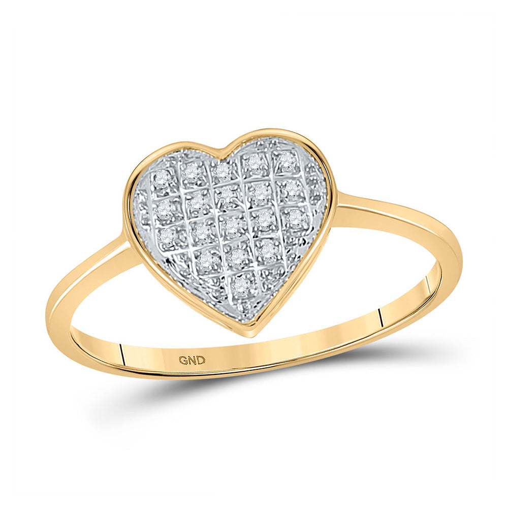 10kt Yellow Gold Womens Round Diamond Heart Ring 1/20 Cttw