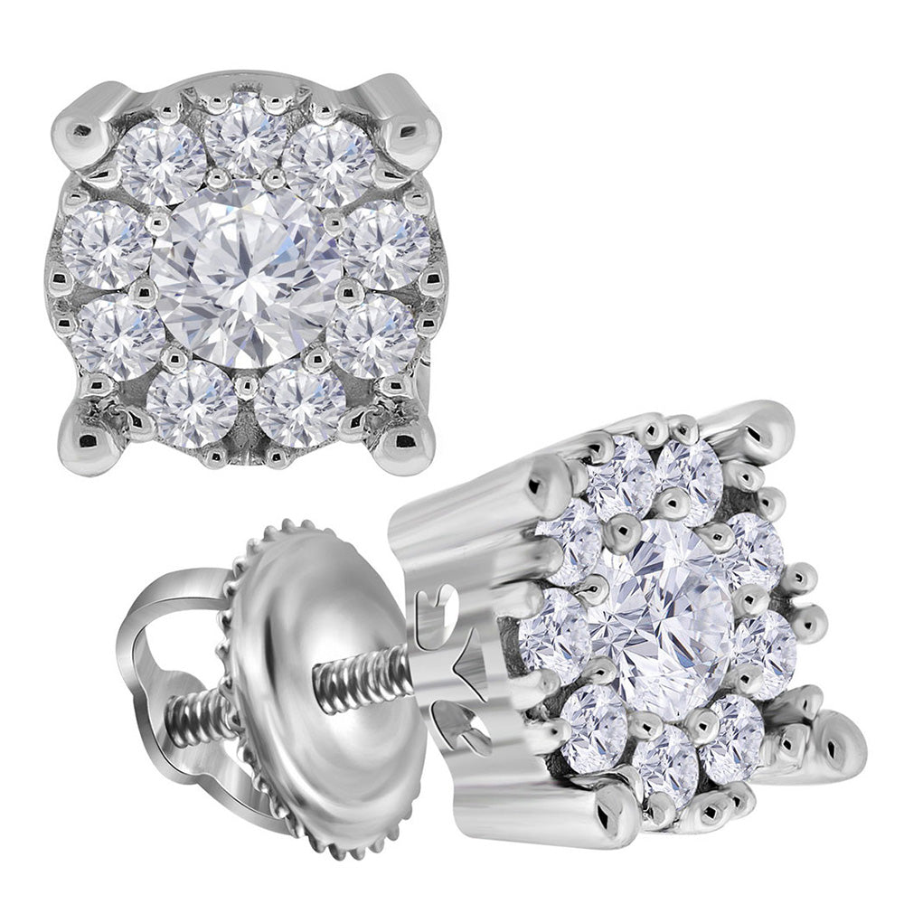 14kt White Gold Womens Round Diamond Halo Earrings 3/4 Cttw