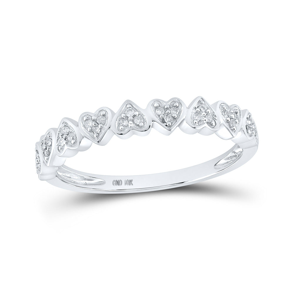 10kt White Gold Womens Round Diamond Heart Ring 1/10 Cttw