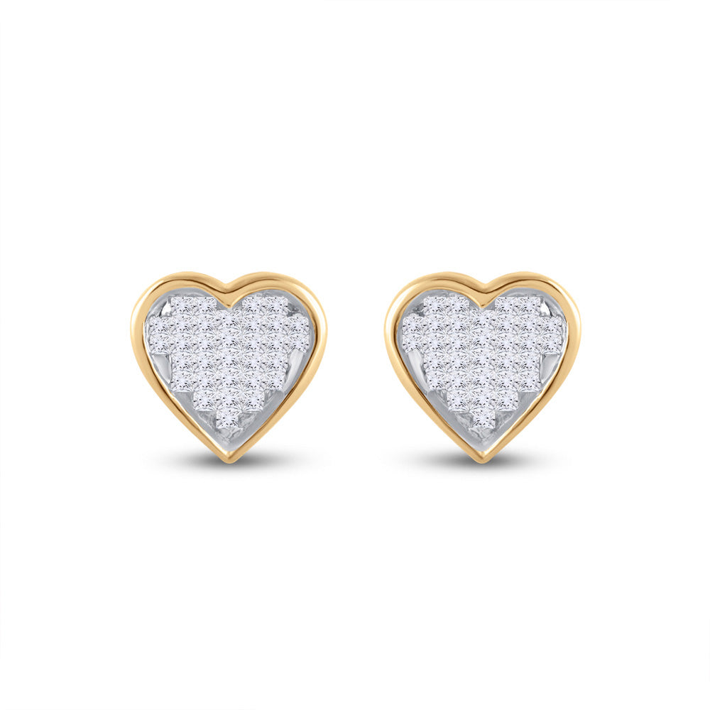 10kt Yellow Gold Womens Princess Diamond Heart Earrings 1/3 Cttw