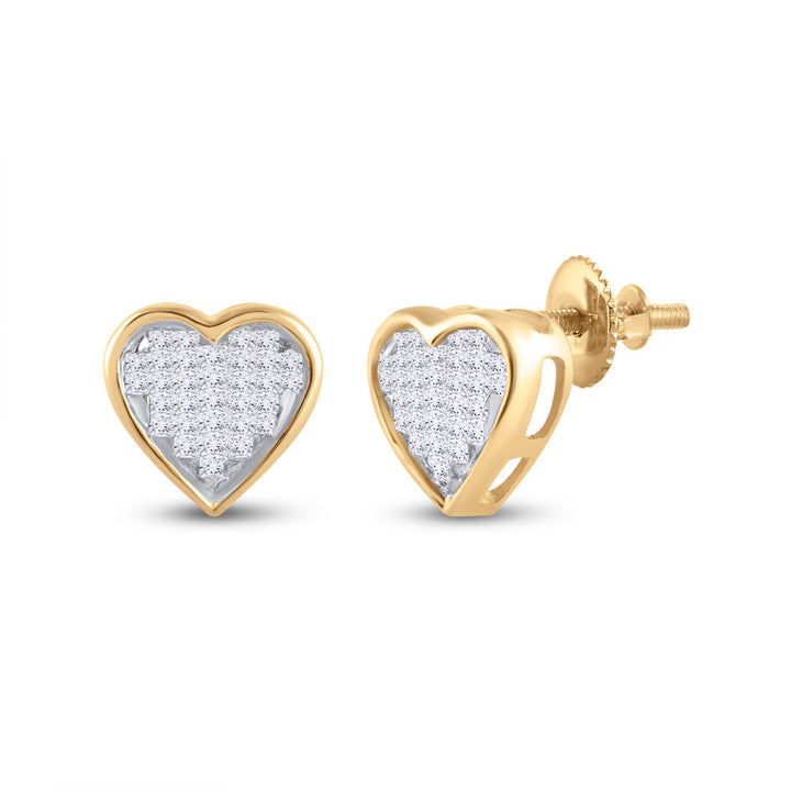 10kt Yellow Gold Womens Princess Diamond Heart Earrings 1/3 Cttw