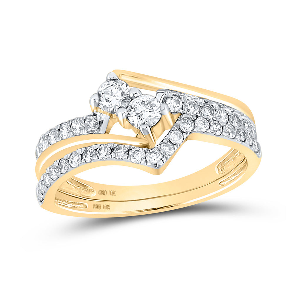 10kt Yellow Gold Round Diamond 2-Stone Bridal Wedding Ring Band Set 3/4 Cttw