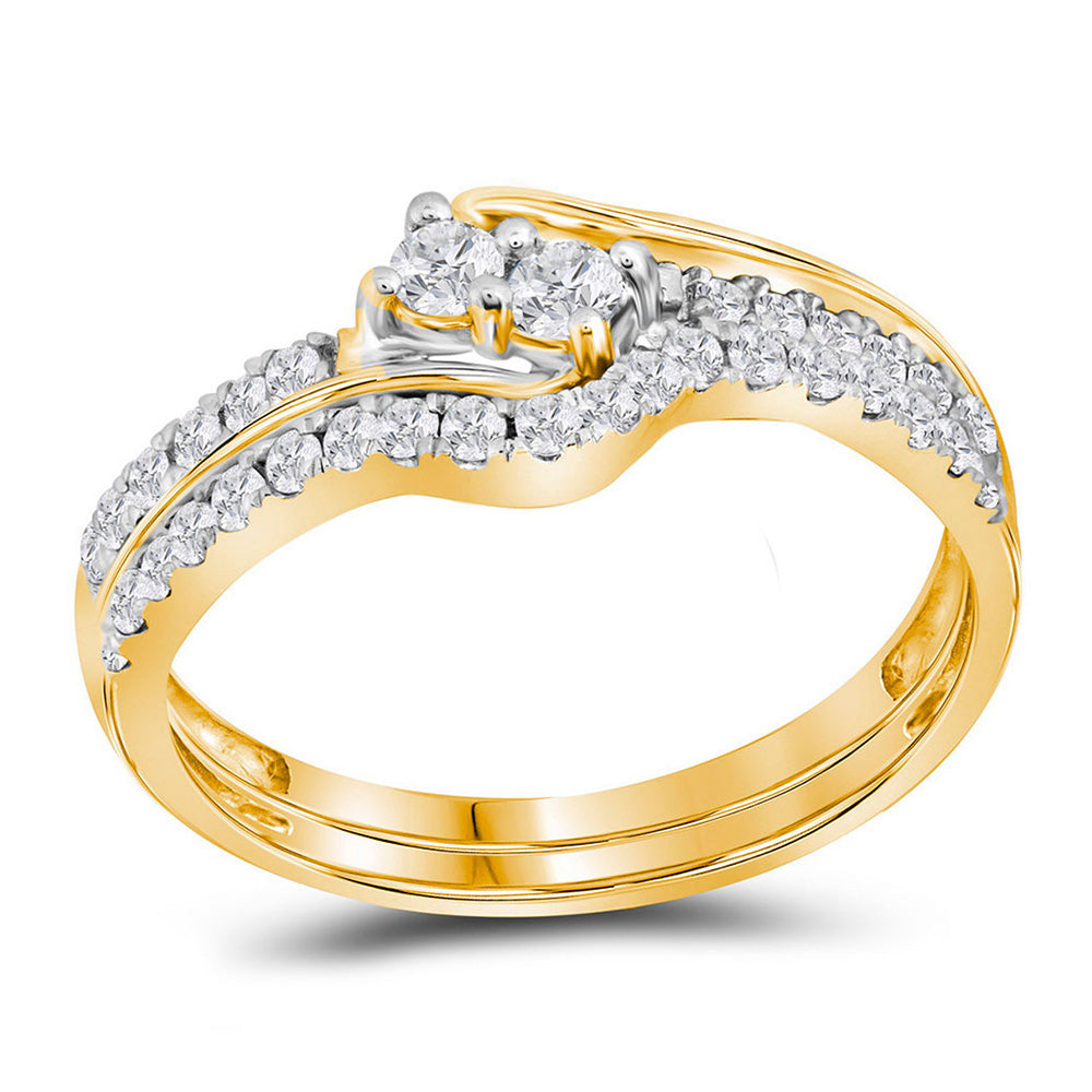 10kt Yellow Gold Round Diamond 2-stone Bridal Wedding Ring Band Set 1/2 Cttw