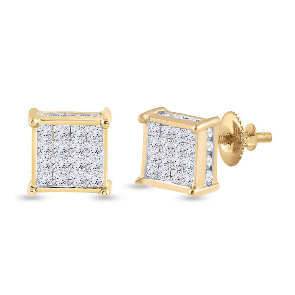 14kt Yellow Gold Womens Princess Diamond Square Earrings 3/4 Cttw