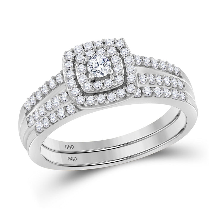 10kt White Gold Round Diamond Split-shank Bridal Wedding Ring Band Set 1/2 Cttw