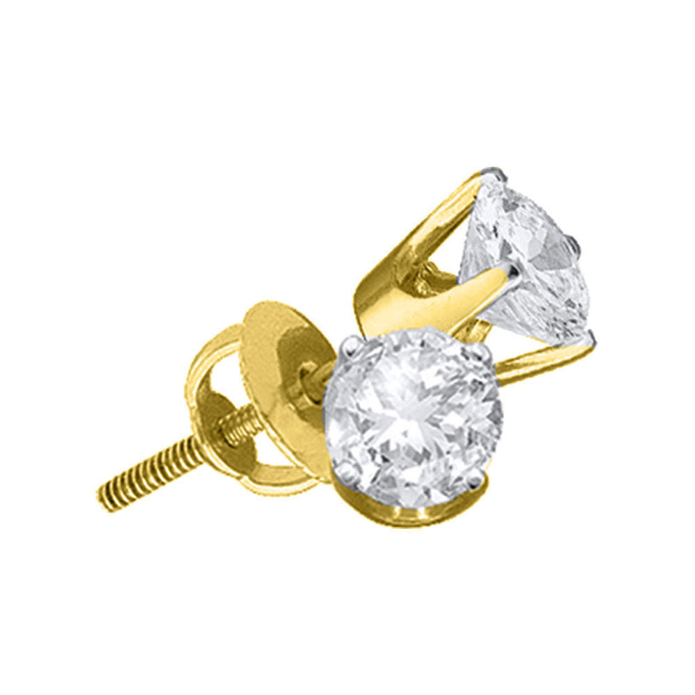 14kt Yellow Gold Womens Round Diamond Solitaire Stud Earrings 1-3/8 Cttw