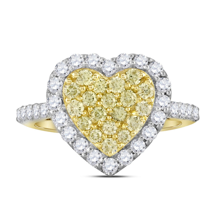 14kt Yellow Gold Womens Round Yellow Diamond Heart Ring 1 Cttw