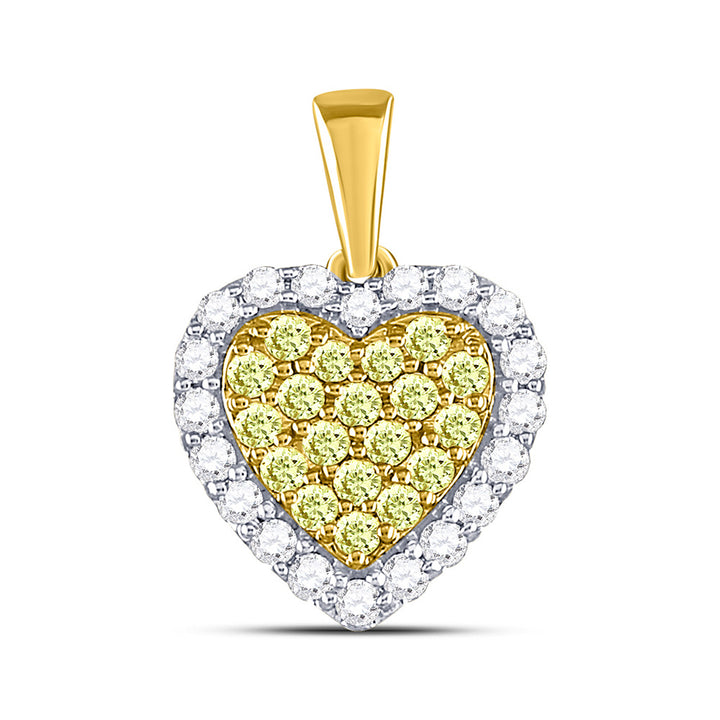 14kt Yellow Gold Womens Round Yellow Diamond Heart Frame Pendant 7/8 Cttw