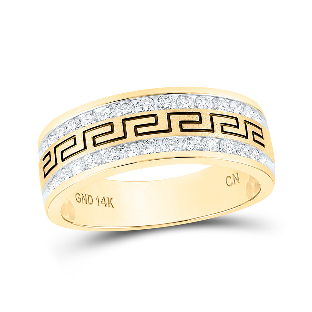 14kt Yellow Gold Mens Round Diamond Grecco Double Row Wedding Band Ring 3/4 Cttw