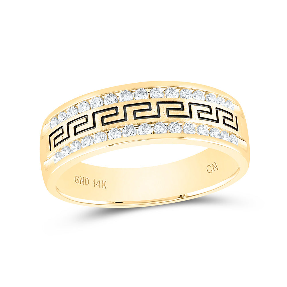 14kt Yellow Gold Mens Round Diamond Wedding Grecco Band Ring 1/2 Cttw