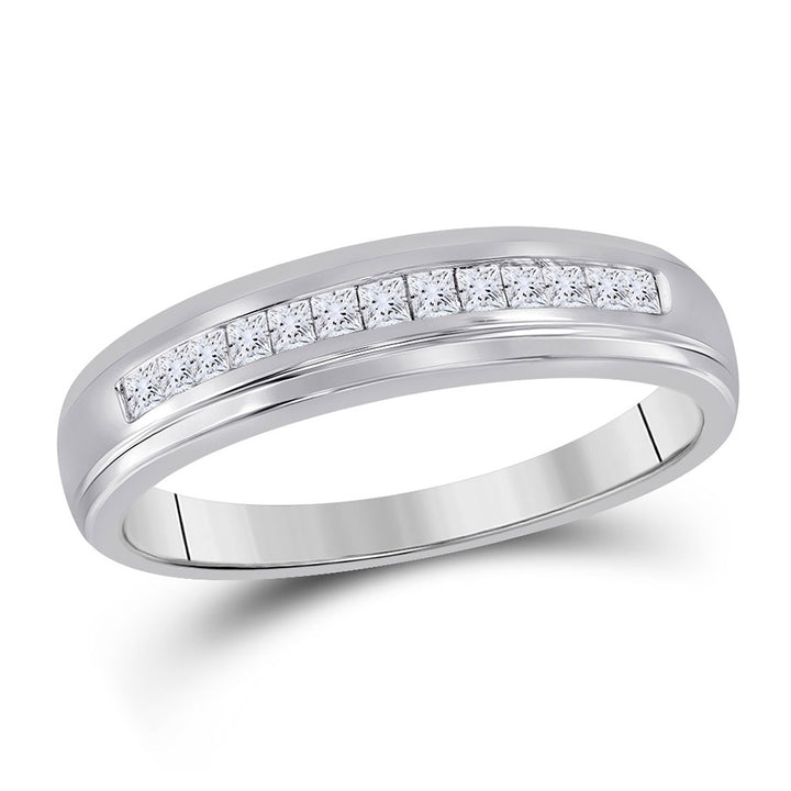 10kt White Gold Womens Princess Diamond Single Row Wedding Band 1/4 Cttw