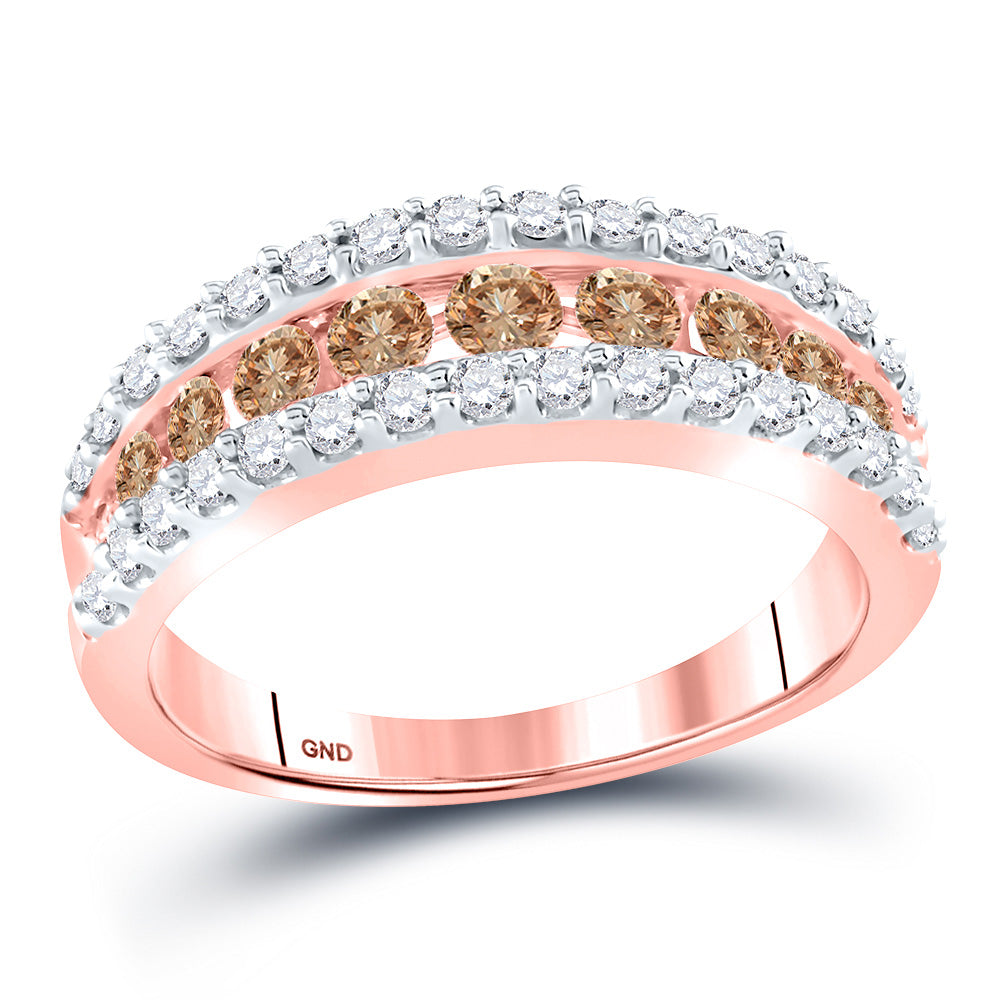 14kt Rose Gold Womens Round Brown Diamond Band Ring 1 Cttw