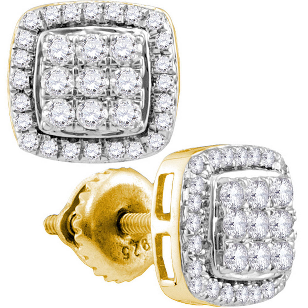 10kt Yellow Gold Womens Round Diamond Square Earrings 1 Cttw
