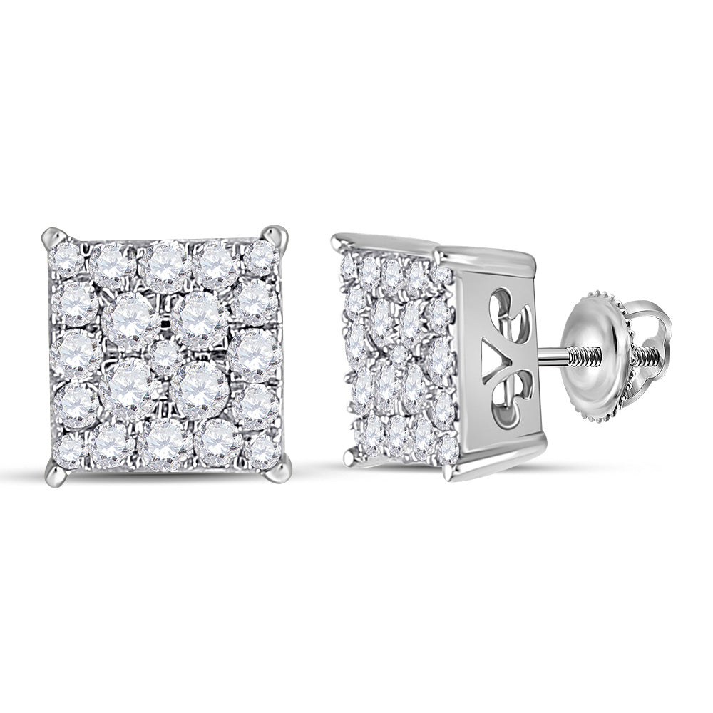 10kt White Gold Womens Round Diamond Square Earrings 1/2 Cttw