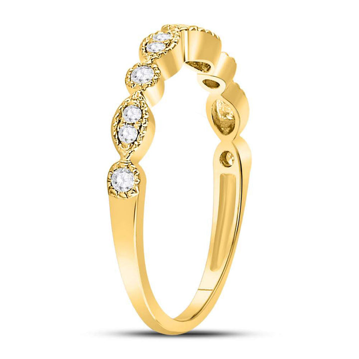 10kt Yellow Gold Womens Round Diamond Marquise Dot Stackable Band Ring 1/6 Cttw