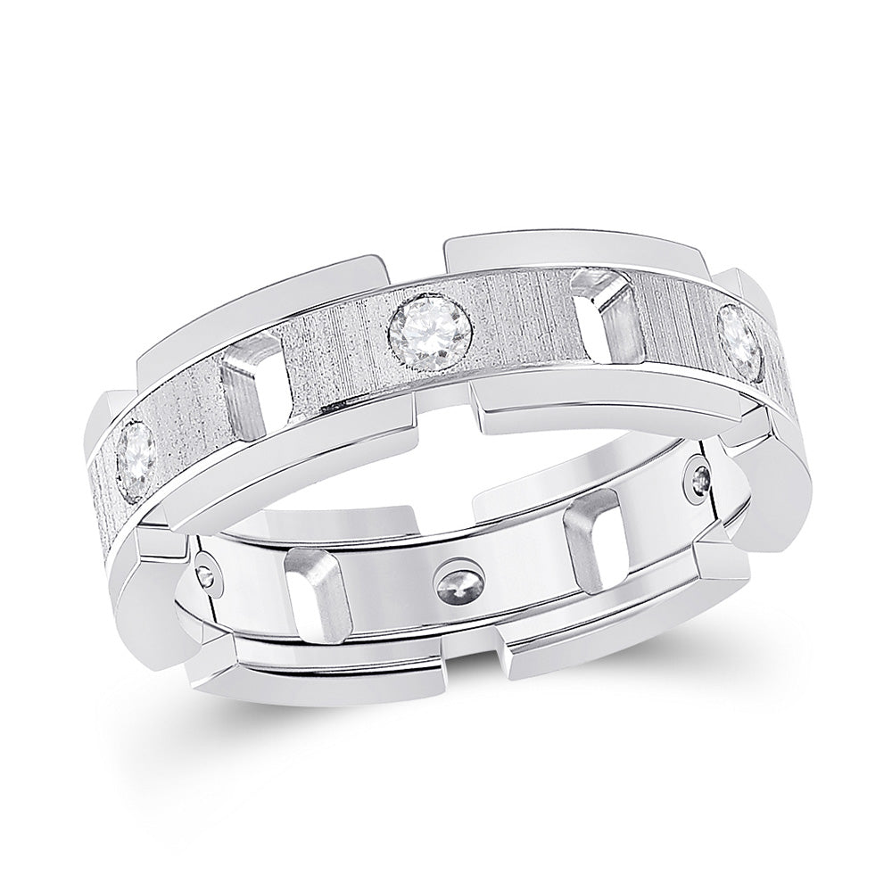 14kt White Gold Mens Round Diamond Wedding Link Band Ring 1/2 Cttw