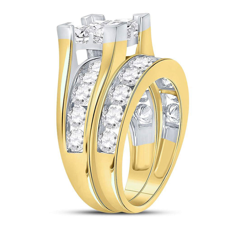 14kt Yellow Gold Princess Diamond Bridal Wedding Ring Band Set 4 Cttw