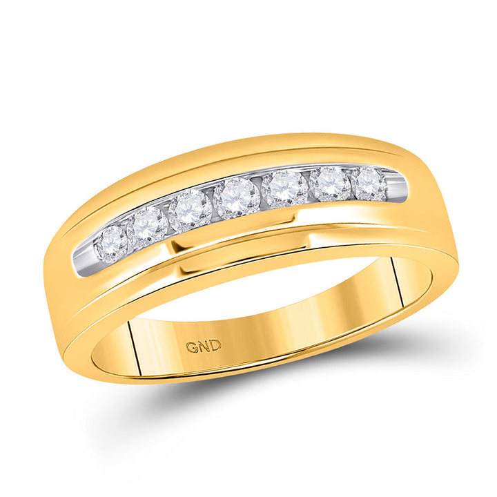 10kt Yellow Gold Mens Round Diamond Wedding Single Row Band Ring 1/2 Cttw