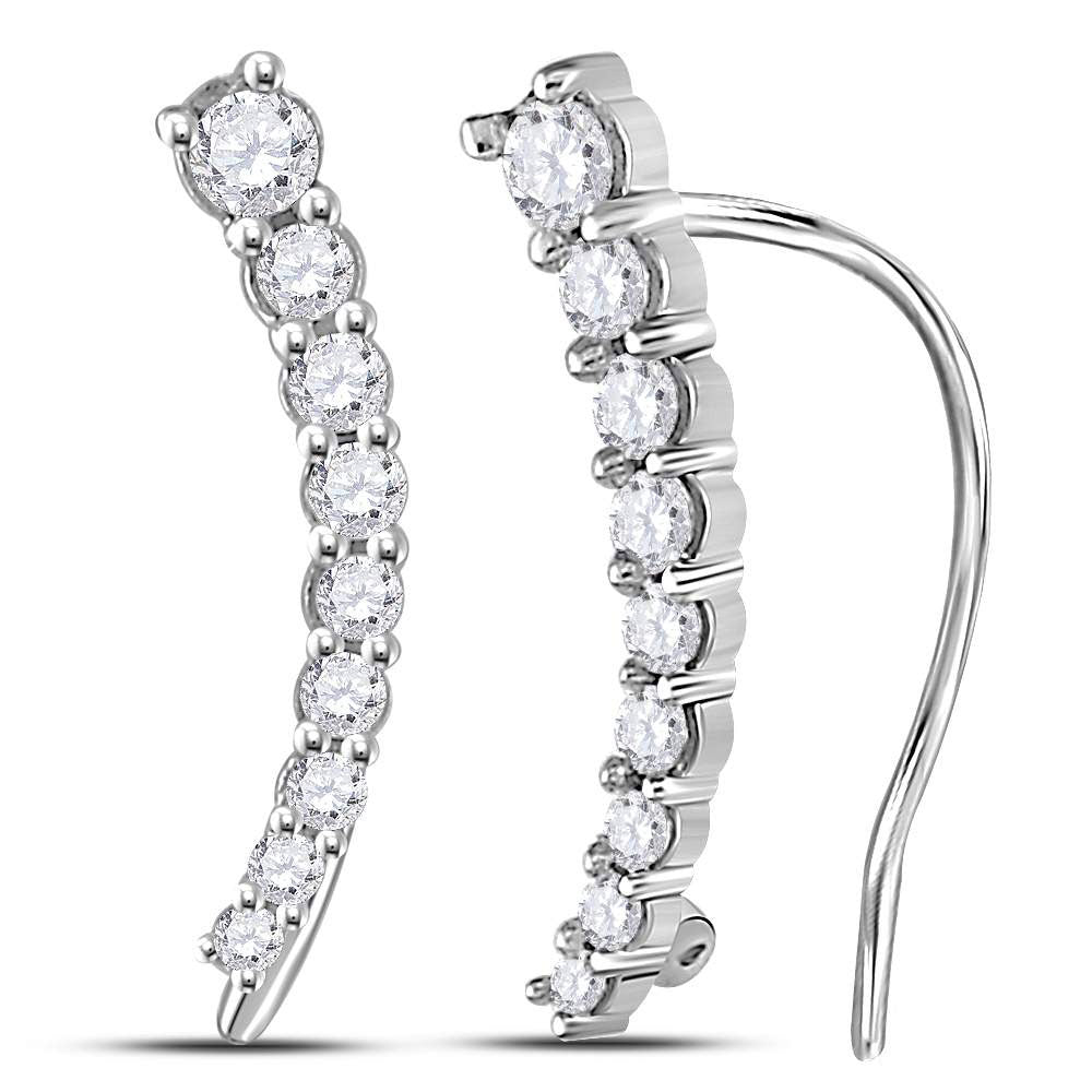 10kt White Gold Womens Round Diamond Graduated Journey Climber Earrings 1/4 Cttw