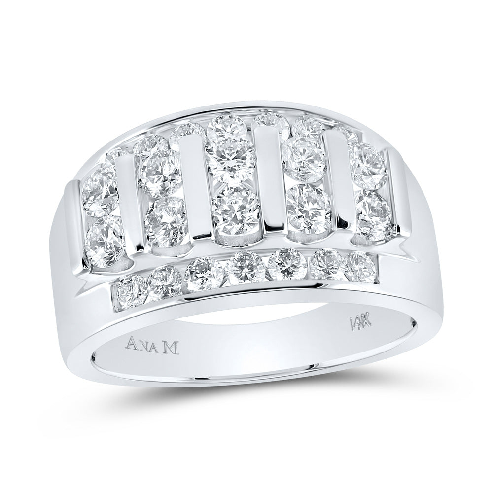 14kt White Gold Mens Round Diamond Wedding Channel Set Band Ring 2 Cttw