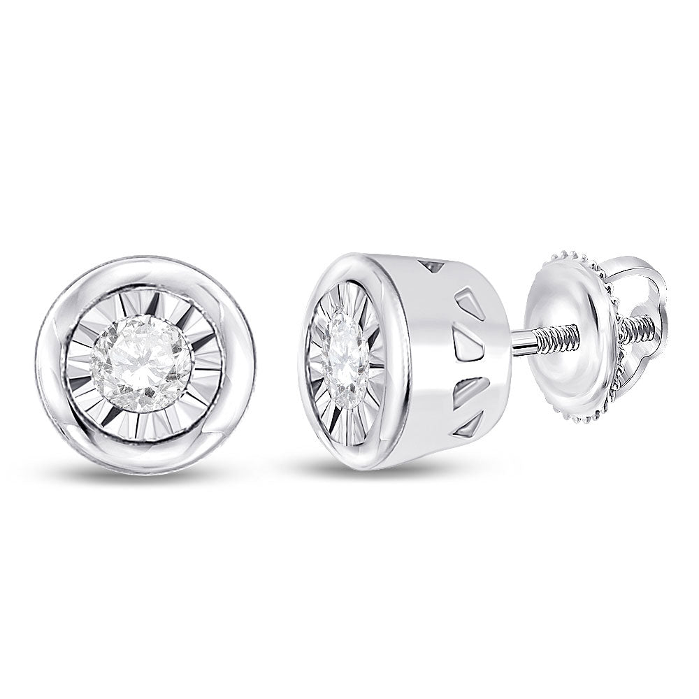 10kt White Gold Womens Round Diamond Solitaire Stud Earrings 1/10 Cttw
