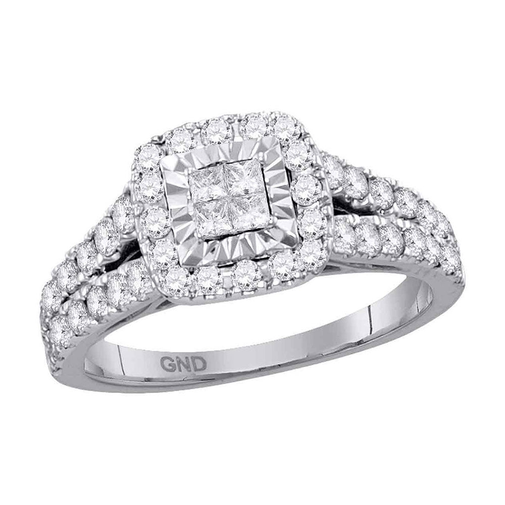 14kt White Gold Womens Princess Diamond Cluster Ring 1 Cttw