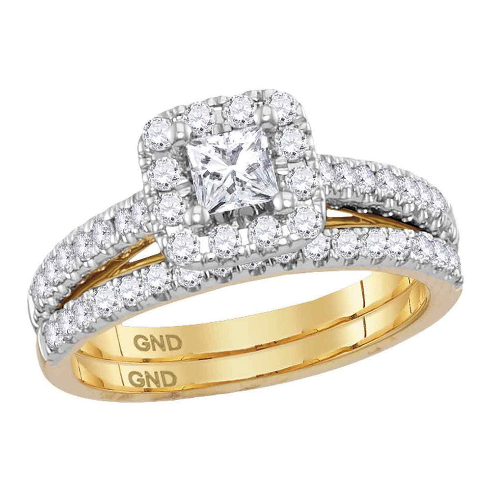 14kt Yellow Gold Diamond Princess EGL Bridal Wedding Ring Band Set 1 Cttw