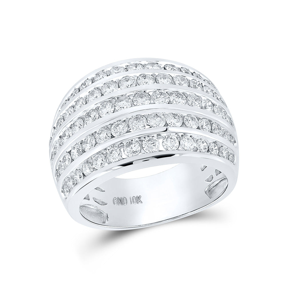 10kt White Gold Womens Round Diamond Five Row Band Ring 2 Cttw