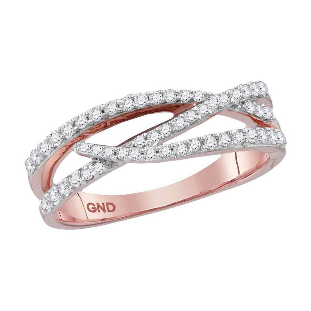 10kt Rose Gold Womens Round Diamond Crossover Woven Band Ring 3/8 Cttw